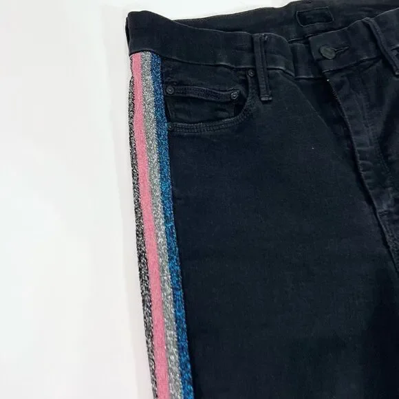 Mother Looker Ankle Fray Guilty Glitter Racer Jeans Womens 29 Black Frayed Hem - Picture 3 of 14